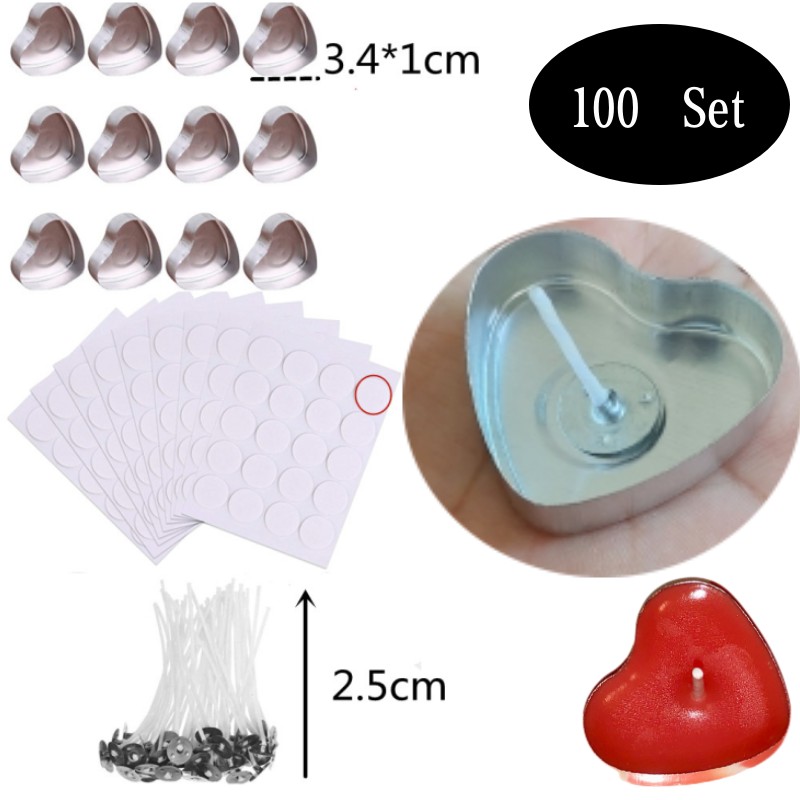 Candle Containers - 100 Sets hartvormige Lege Aluminium Theelichtje