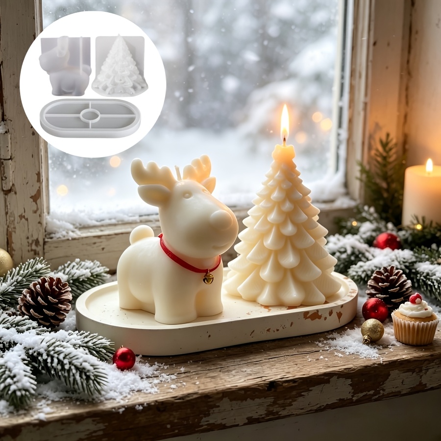 Candle Making Kit - Kleisiliconenmal 3-delige set: Kerstrendier, Kerstboomkaars en